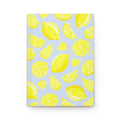 Yellow Lemons Watercolor Illustrated Light Pink Hardcover Journal Matte 8"x 5.75"