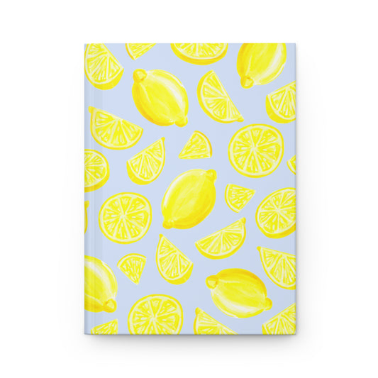 Yellow Lemons Watercolor Illustrated Light Pink Hardcover Journal Matte 8"x 5.75" Journal