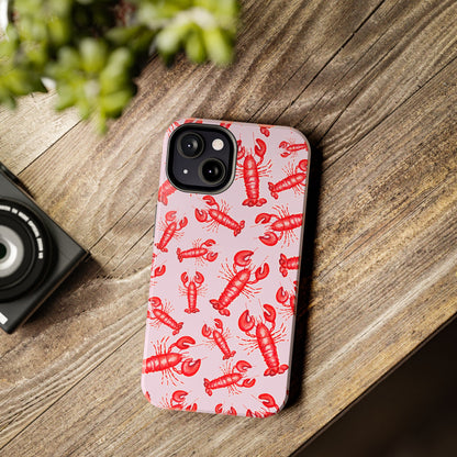 Red Lobster Watercolor Illustrated Tossed Pattern Light Pink Coastal Nautical Tough Phone Case | Various Models