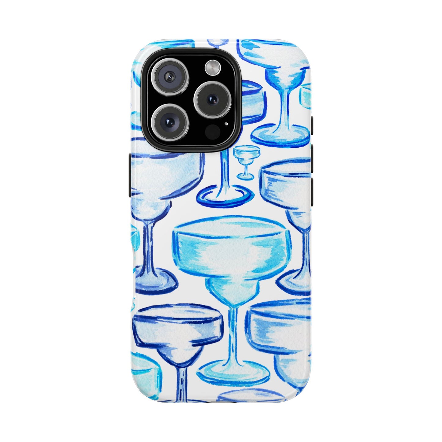 Coastal Shades of Blue Watercolor Margaritas Tough Phone Case | Various Models Available iPhone 16 Pro