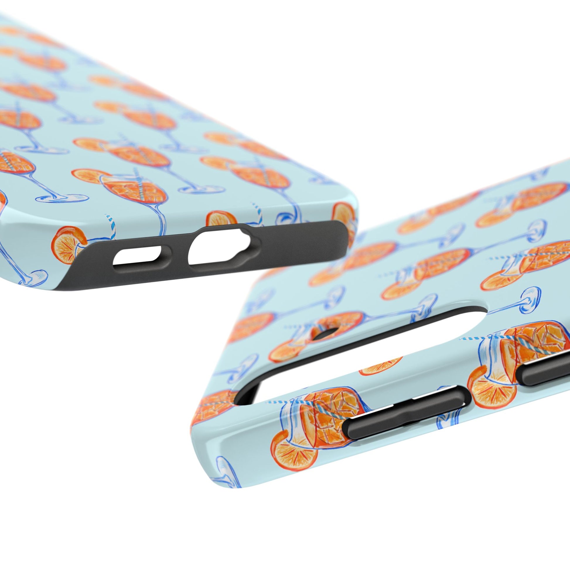 Orange & Blue Aperol Spritz Watercolor Pattern Turquoise Phone Case | Various Models