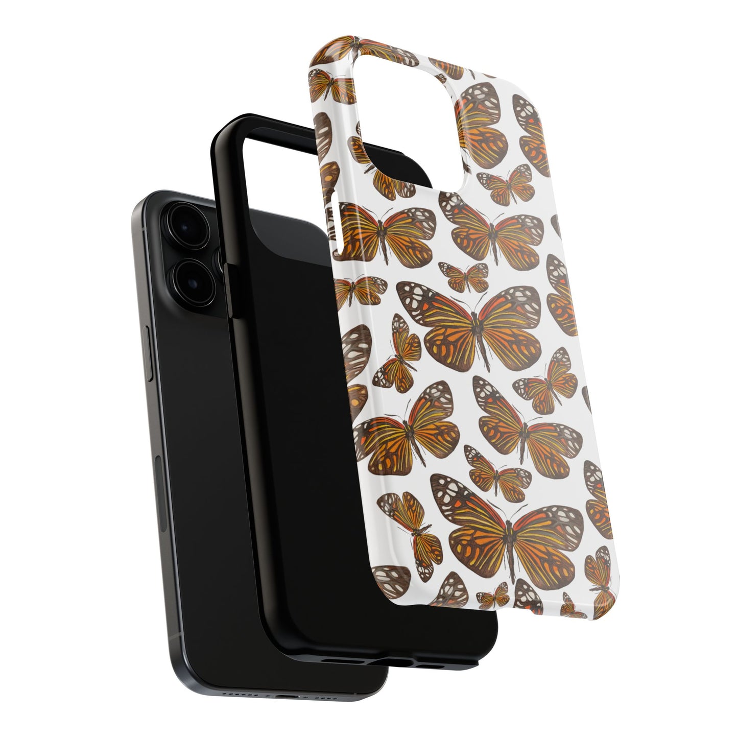 Black & Orange Butterfly Watercolor Illustrated Tossed Pattern Tough Phone Case | Various Models