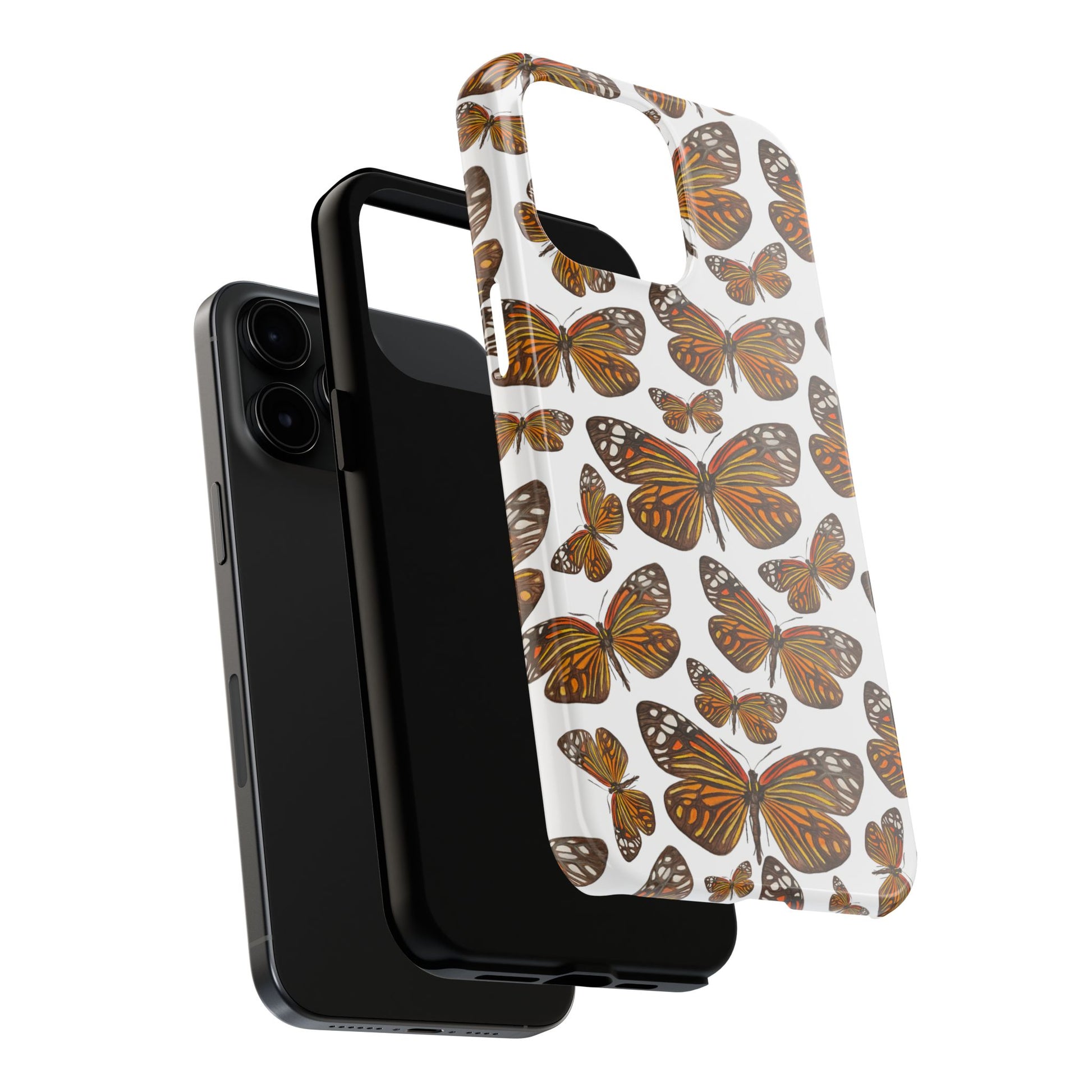 Black & Orange Butterfly Watercolor Illustrated Tossed Pattern Tough Phone Case | Various Models