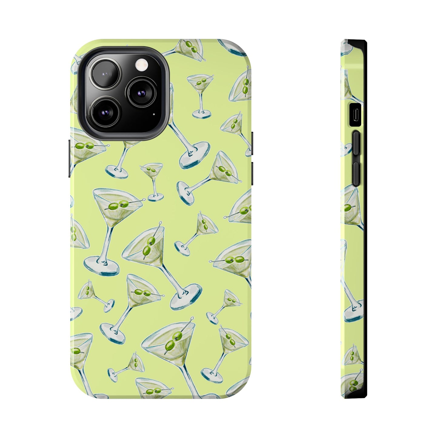 Watercolor Blue and Green Martinis Tossed Illustrated Pattern Yellow Tough Phone Case | Various Models