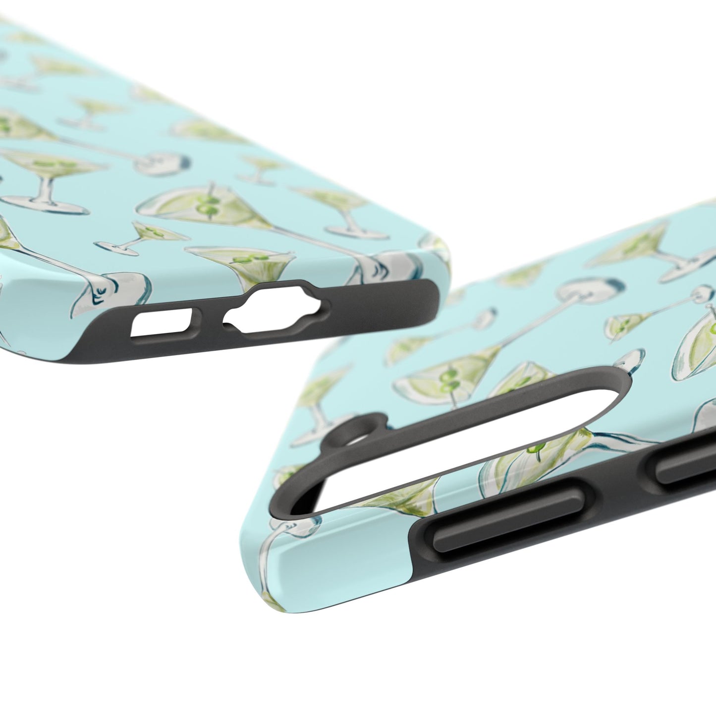 Watercolor Blue and Green Martinis Tossed Illustrated Pattern Turquoise Blue Tough Phone Case | Various Models