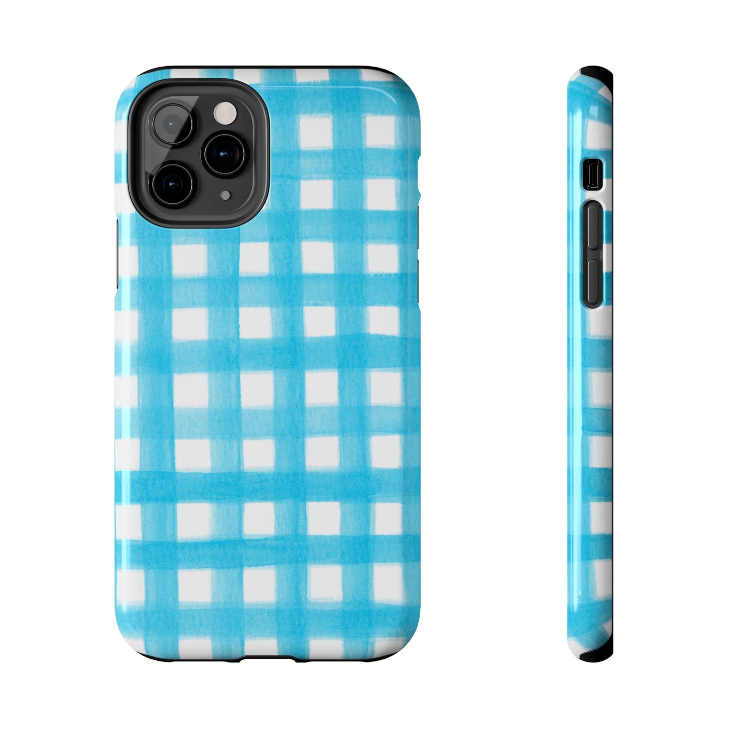 Turquoise Gingham Watercolor Illustrated Tough Phone Case | Various Models Available