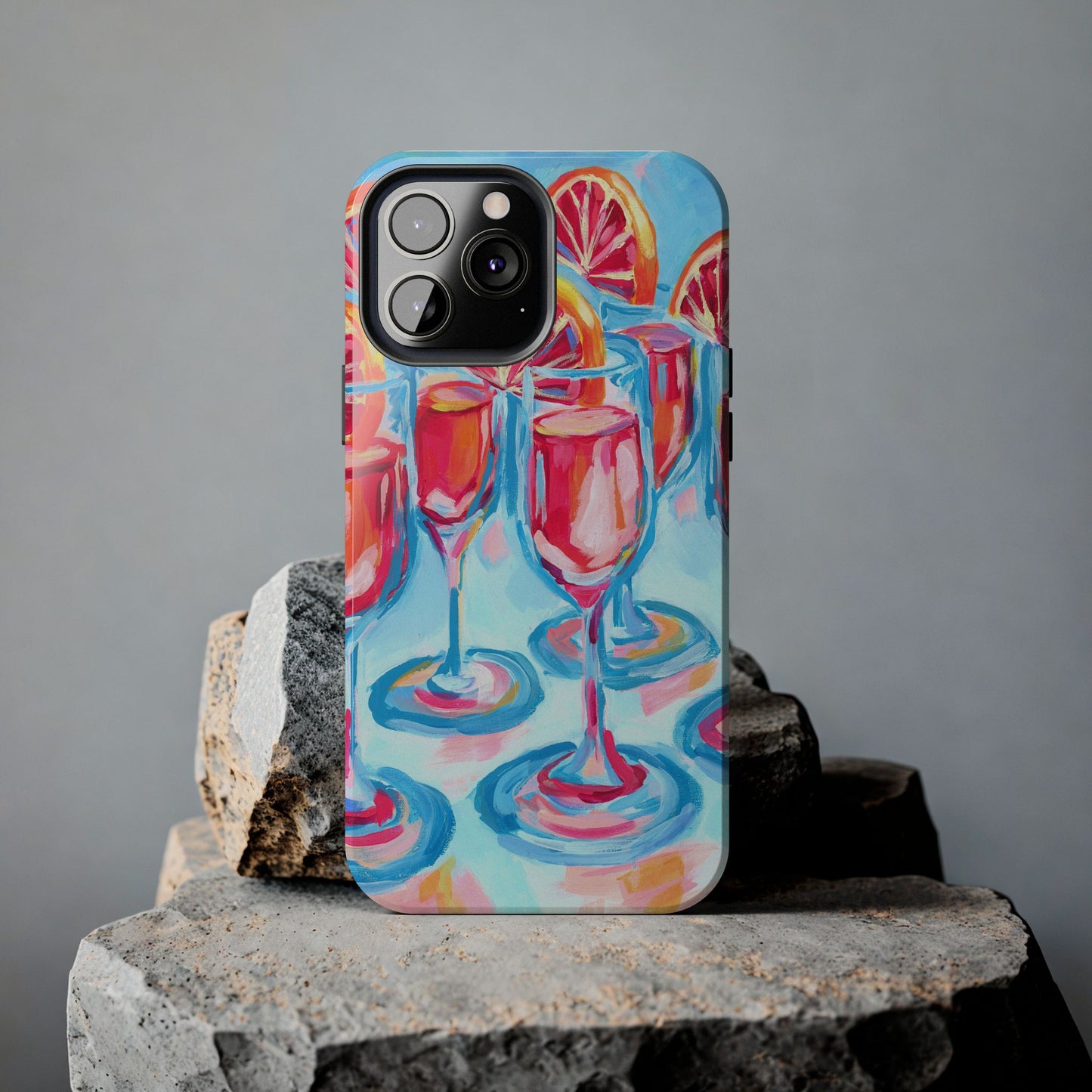 Pink Blood Orange Mimosas Blue Champagne Flute Acrylic Tough Phone Case | Various Models Available