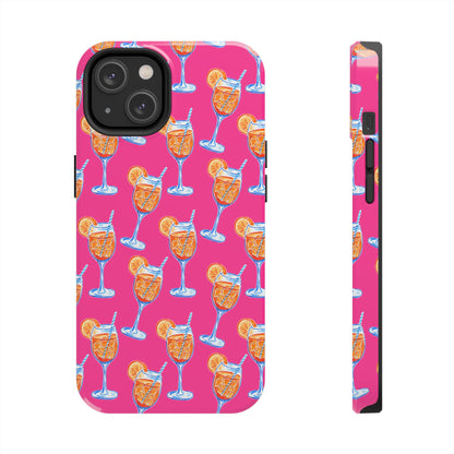 Orange & Blue Aperol Spritz Watercolor Pattern Hot Pink Phone Case | Various Models iPhone 14