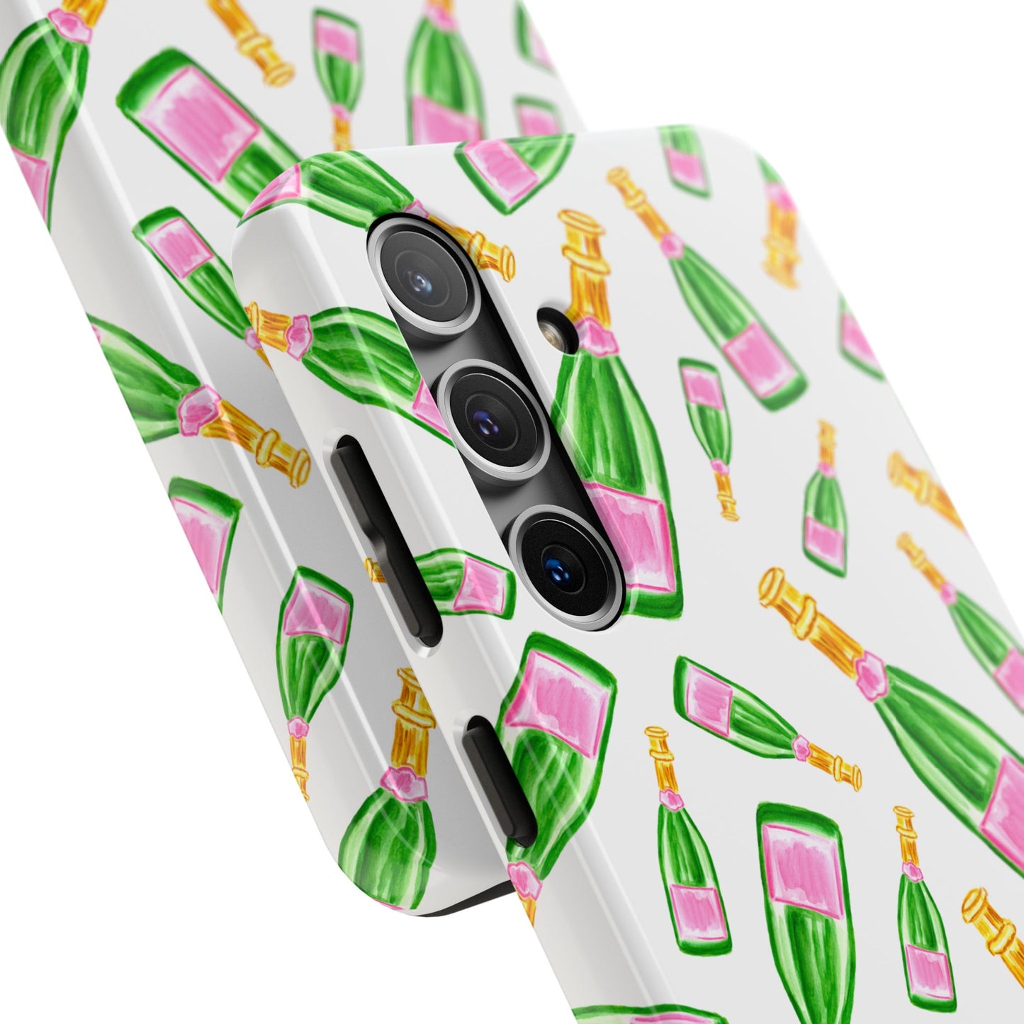 Copy of Tossed Pink and Green Watercolor Illustrated Champagne Bottles Pattern Tough Phone Case | Various Models