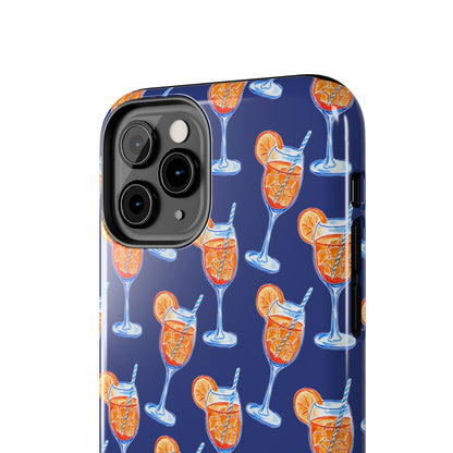 Orange & Blue Aperol Spritz Watercolor Pattern Navy Tough Case | Various Models