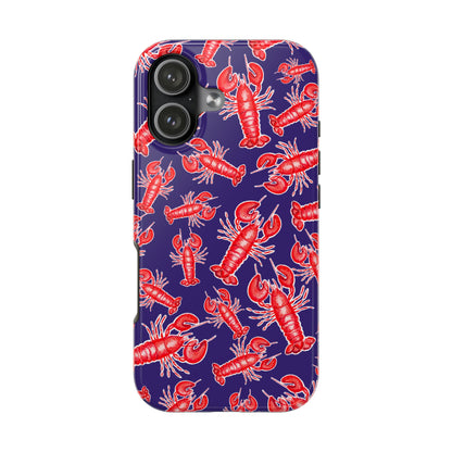 Red Lobster Watercolor Illustrated Tossed Pattern Navy Coastal Nautical Tough Phone Case | Various Models