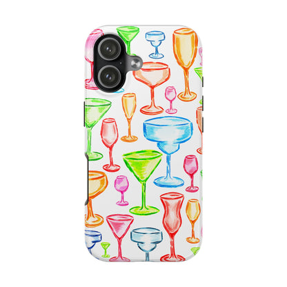 Monochromatic Margarita, Wine, Martini, and Champagne Flute Cocktail Glasses Watercolor Illustrated Tough Phone Case | Various Models Available