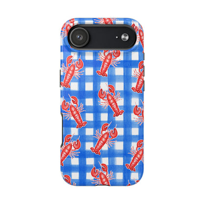 Blue Gingham Red Lobster Watercolor Patterned Phone Case | Various Models