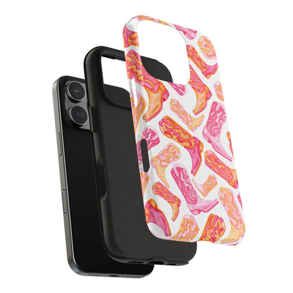 Tossed Hot Pink & Orange Cowboy Boots Tough Phone Cases | Various Models Available