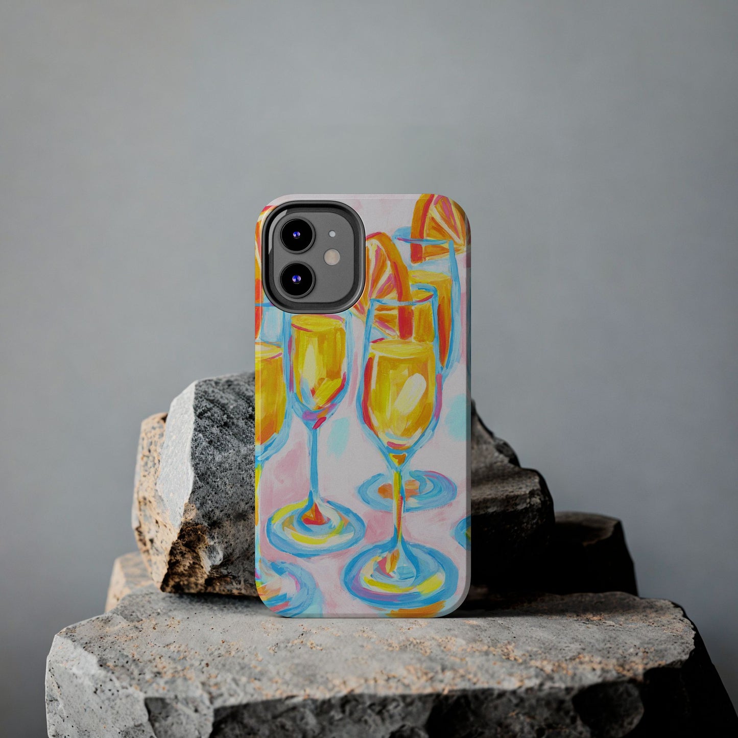 Pink Orange Mimosas Blue Champagne Flutes Abstract Acrylic Tough Phone Case | Various Models