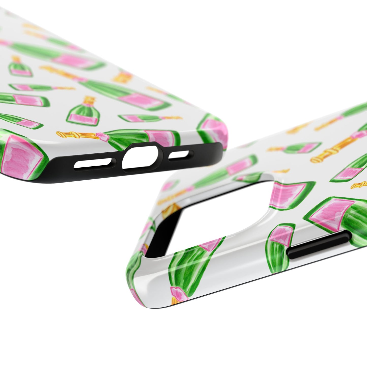 Copy of Tossed Pink and Green Watercolor Illustrated Champagne Bottles Pattern Tough Phone Case | Various Models