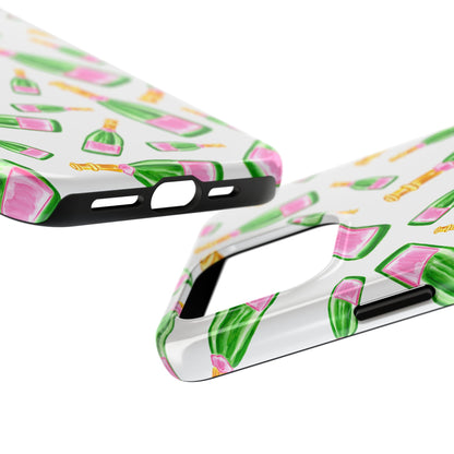 Copy of Tossed Pink and Green Watercolor Illustrated Champagne Bottles Pattern Tough Phone Case | Various Models
