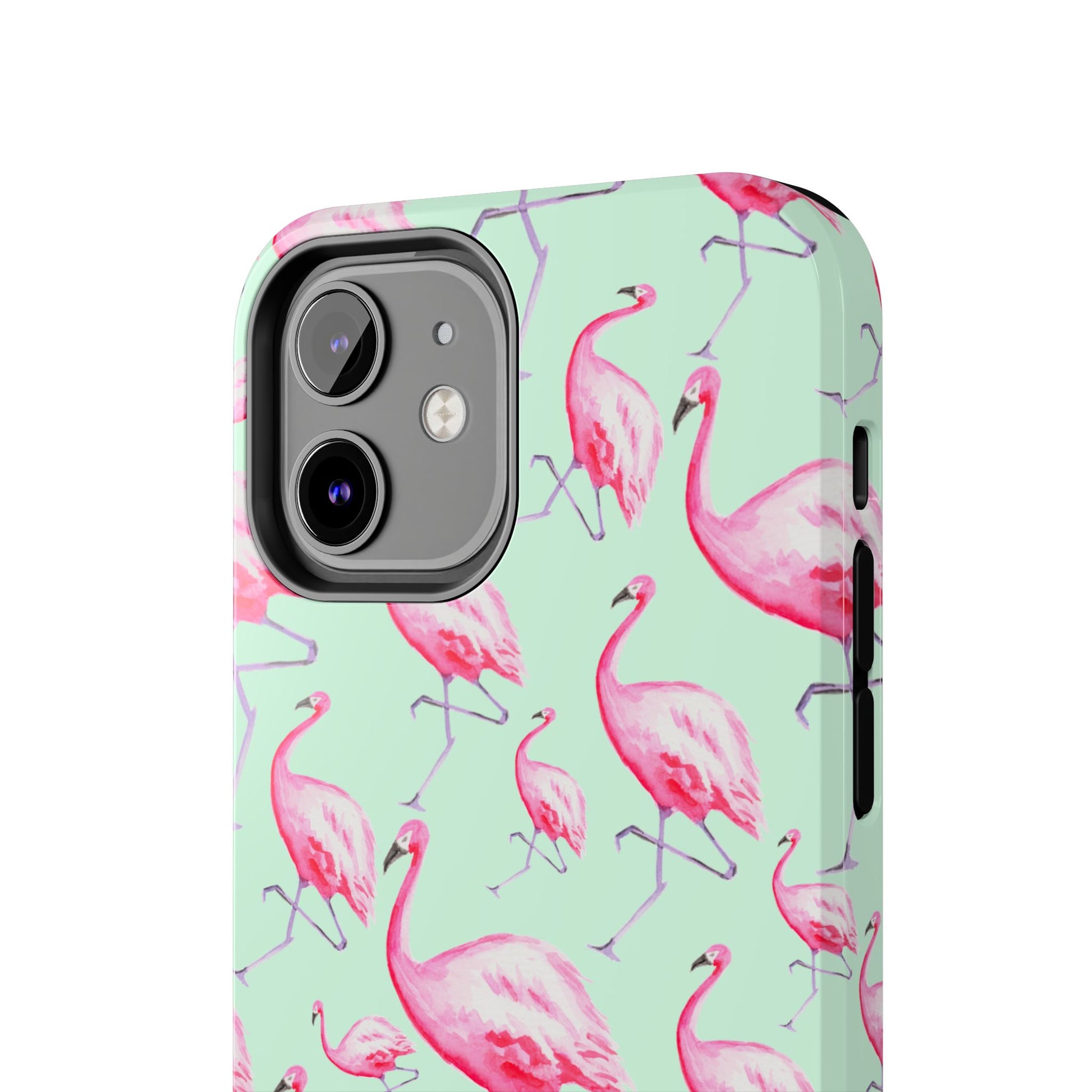 Pink Flamingos Watercolor Illustrated Tossed Pattern Green Phone Case | Various Models