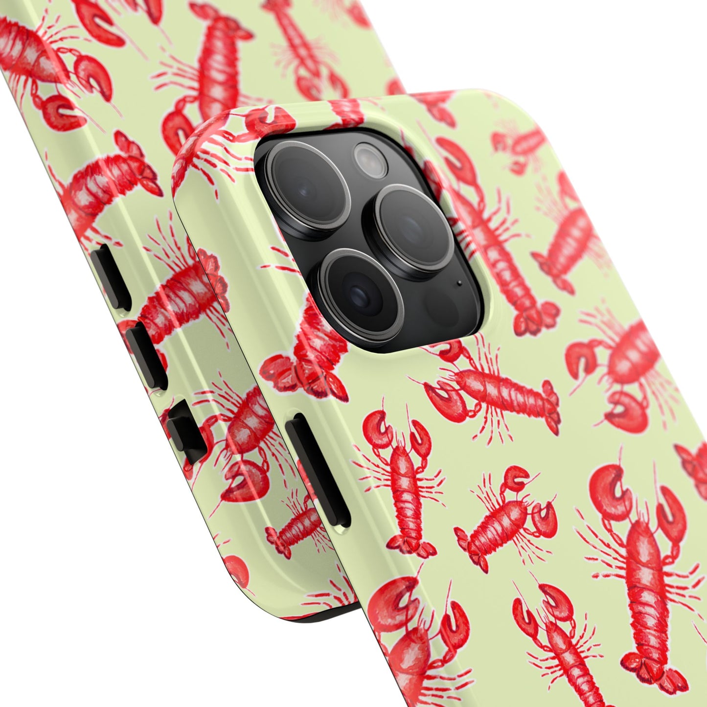 Red Lobster Watercolor Illustrated Tossed Pattern Light Yellow Tough Phone Case | Various Models