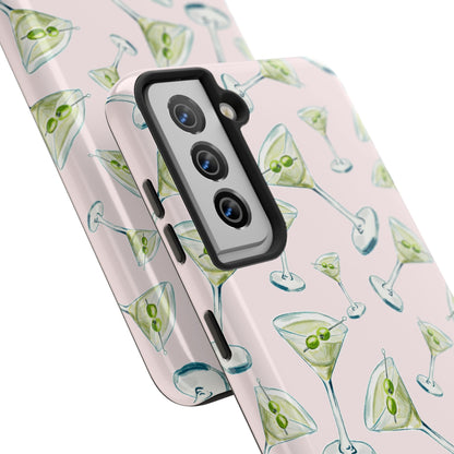 Watercolor Blue and Green Martinis Tossed Illustrated Pattern Blush Pink Tough Phone Case | Various Models