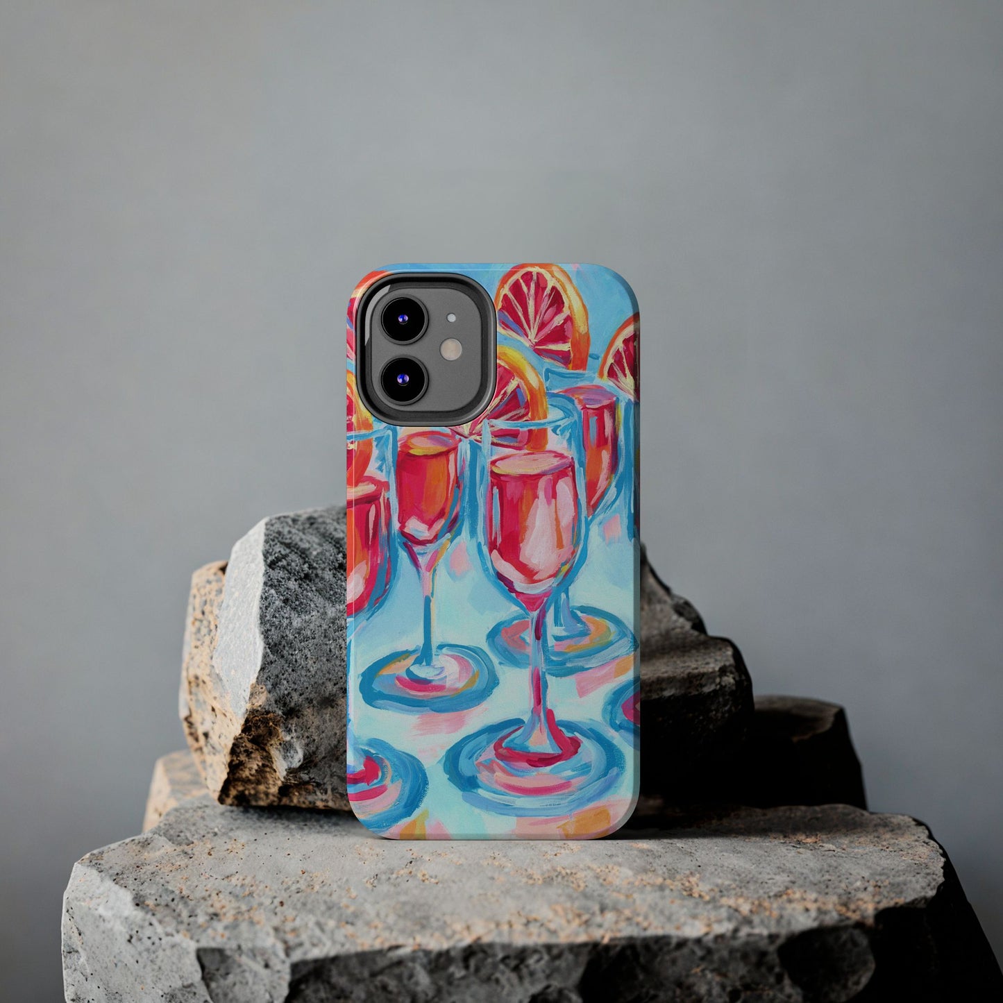 Pink Blood Orange Mimosas Blue Champagne Flute Acrylic Tough Phone Case | Various Models Available