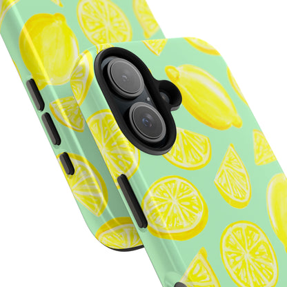 Bright Yellow Lemons Watercolor Illustrated Tossed Pattern Mint Green Tough Phone Case | Various Models