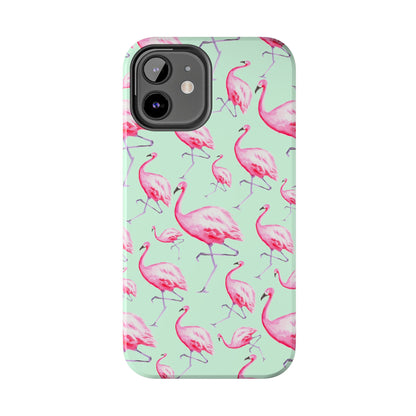 Pink Flamingos Watercolor Illustrated Tossed Pattern Green Phone Case | Various Models