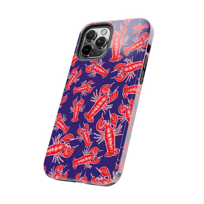 Red Lobster Watercolor Illustrated Tossed Pattern Navy Coastal Nautical Tough Phone Case | Various Models