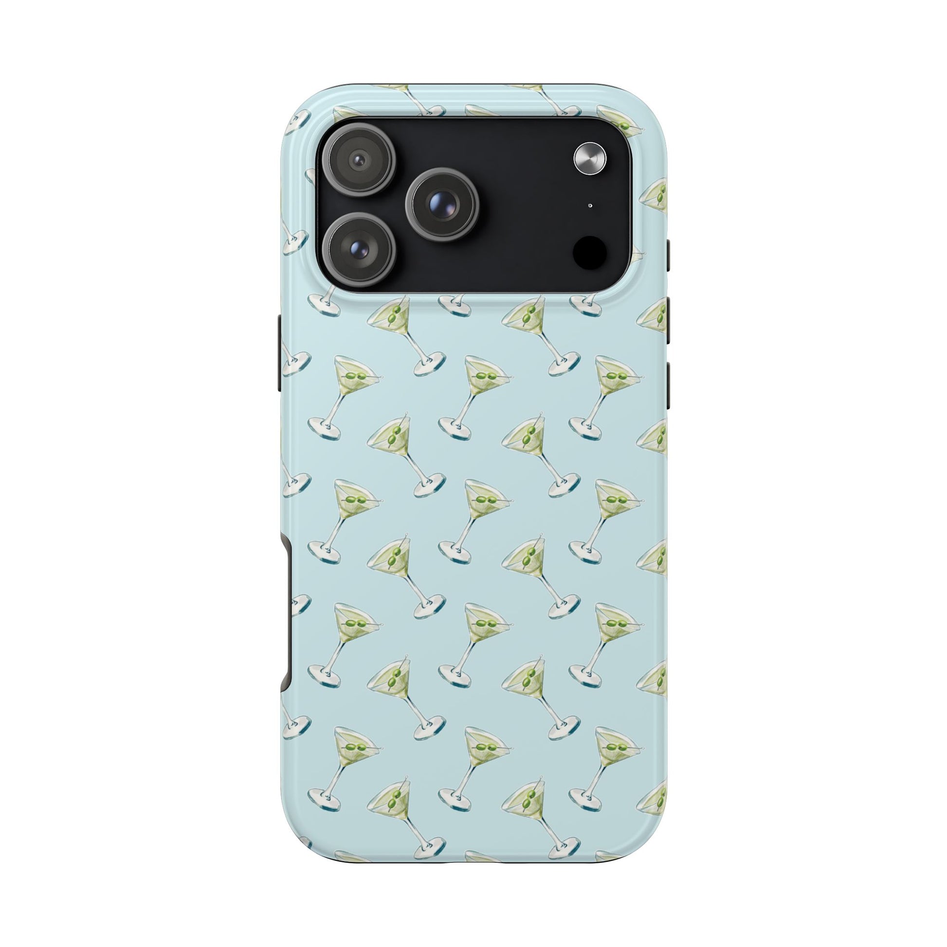 Blue Mini Martini Watercolor Illustrated Tossed Pattern Tough Phone Case | Various Models Available iPhone 17 Pro Max