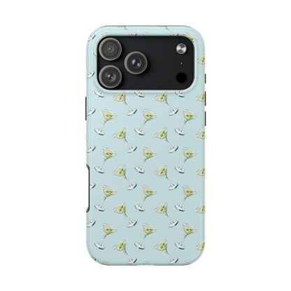 Blue Mini Martini Watercolor Illustrated Tossed Pattern Tough Phone Case | Various Models Available iPhone 17 Pro Max