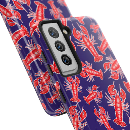 Red Lobster Watercolor Illustrated Tossed Pattern Navy Coastal Nautical Tough Phone Case | Various Models