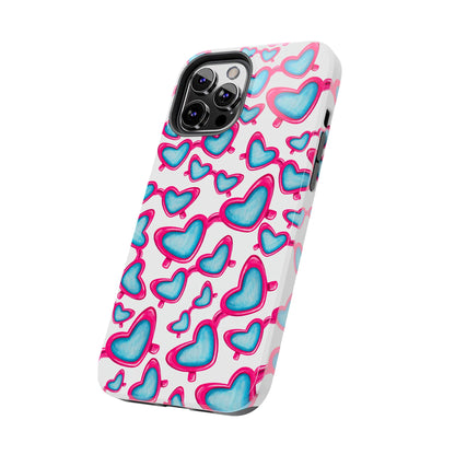 Pink & Blue Heart Shaped Sunglasses Watercolor Illustrated Tossed Pattern Tough Case | Various Models