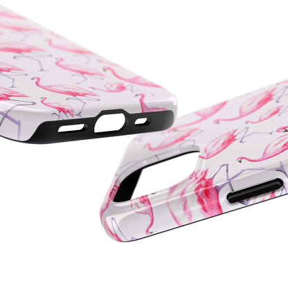 Pink Flamingos Watercolor Illustrated Tossed Pattern Blush Phone Case | Various Models