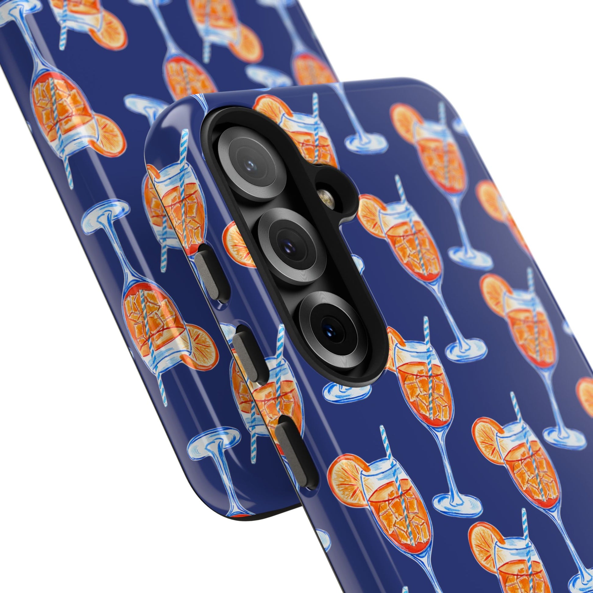 Orange & Blue Aperol Spritz Watercolor Pattern Navy Tough Case | Various Models