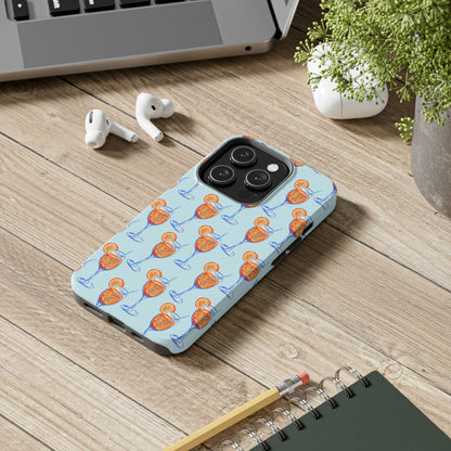Orange & Blue Aperol Spritz Watercolor Pattern Turquoise Phone Case | Various Models