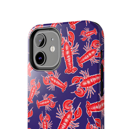 Red Lobster Watercolor Illustrated Tossed Pattern Navy Coastal Nautical Tough Phone Case | Various Models