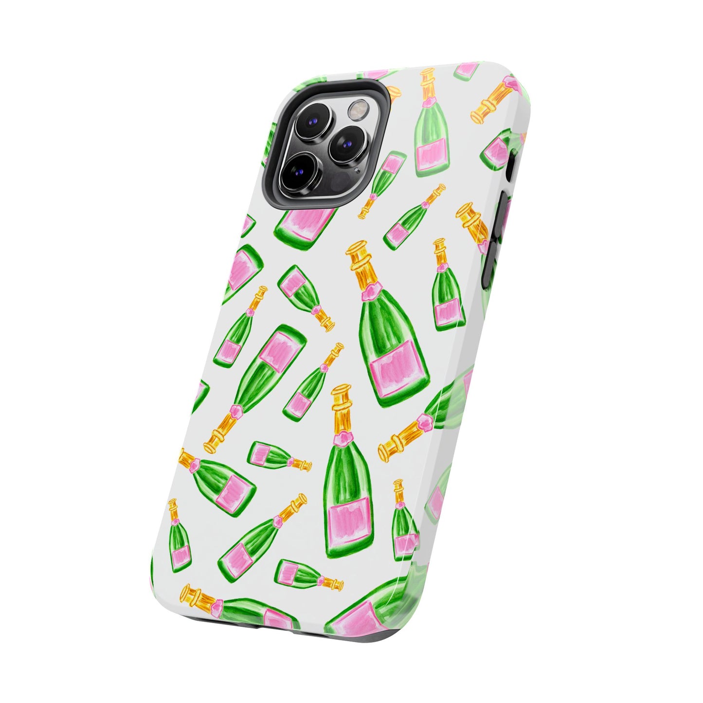 Copy of Tossed Pink and Green Watercolor Illustrated Champagne Bottles Pattern Tough Phone Case | Various Models