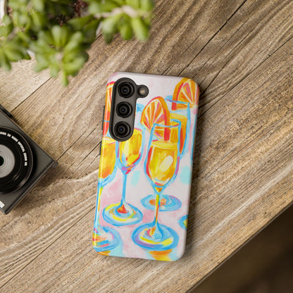 Pink Orange Mimosas Blue Champagne Flutes Abstract Acrylic Tough Phone Case | Various Models