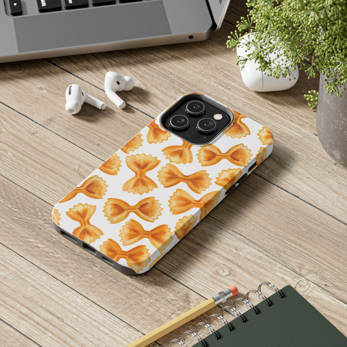 Tossed Farfalle Bow Tie Pasta Watercolor Illustrated White Tough Phone Case | Various Models