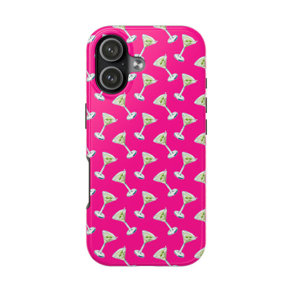 Hot Pink Mini Martini Watercolor Illustrated Tossed Pattern Tough Phone Case | Various Models Available iPhone 17