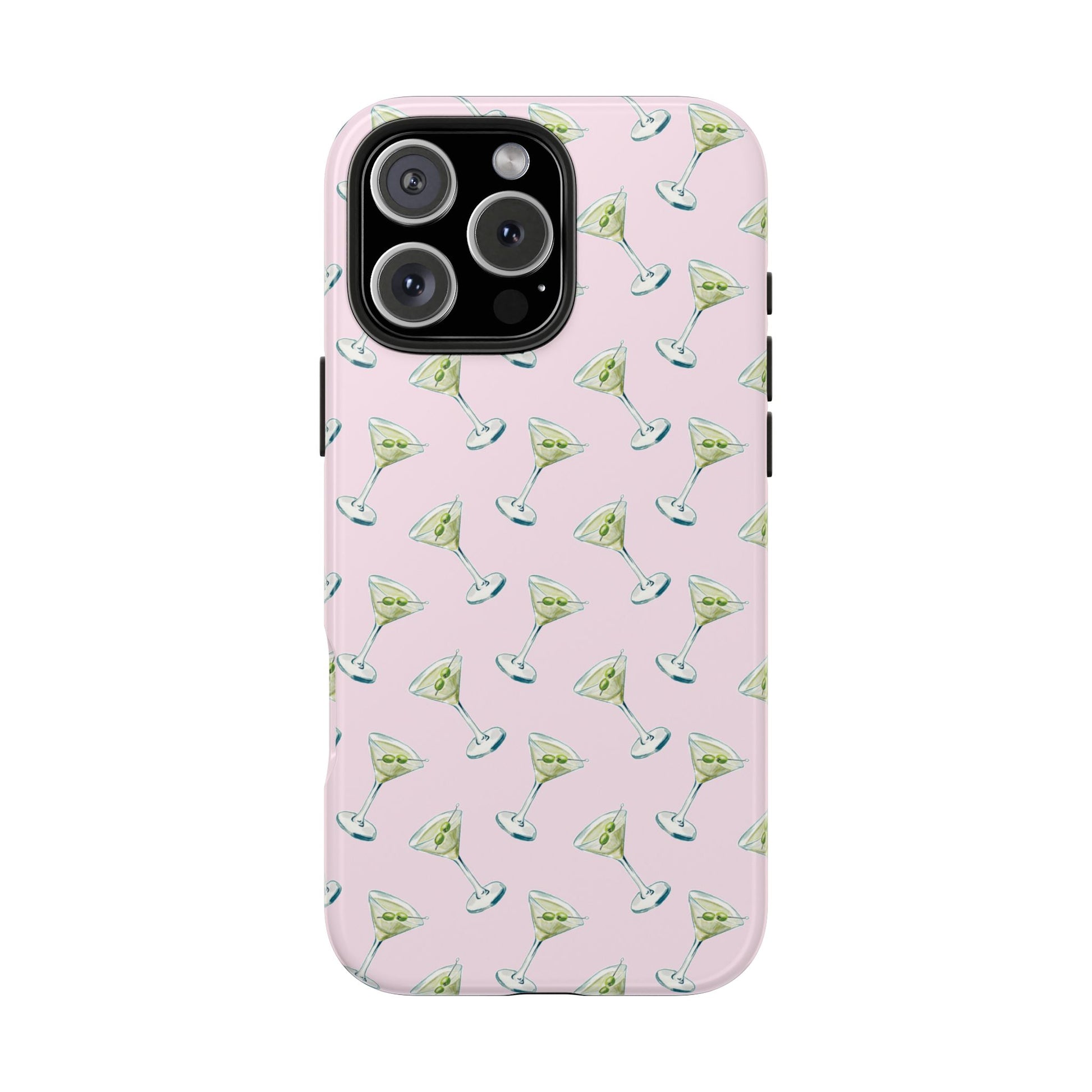Light Pink Mini Martini Watercolor Illustrated Tossed Pattern Tough Phone Case | Various Models Available iPhone 16 Pro Max
