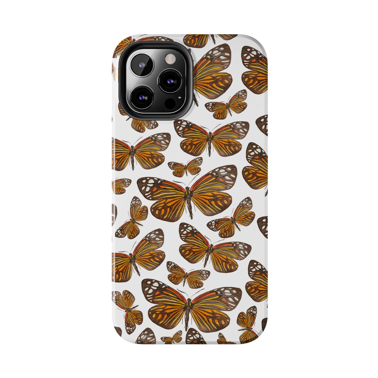 Black & Orange Butterfly Watercolor Illustrated Tossed Pattern Tough Phone Case | Various Models