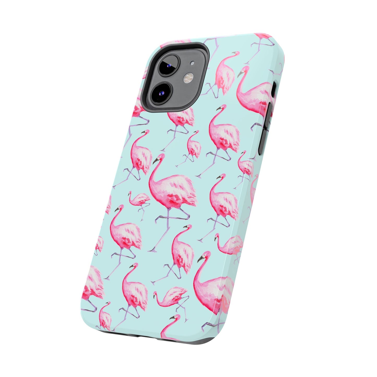Pink Flamingos Watercolor Illustrated Tossed Pattern Blue Phone Case | Various Models