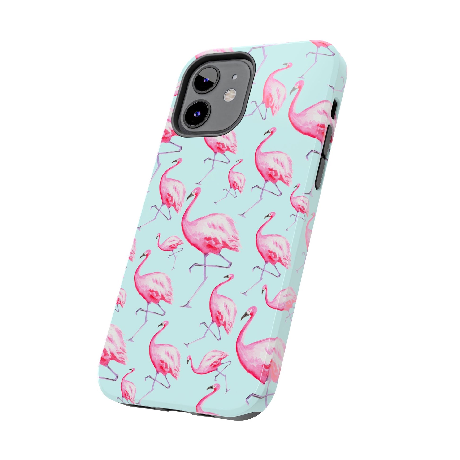 Pink Flamingos Watercolor Illustrated Tossed Pattern Blue Phone Case | Various Models