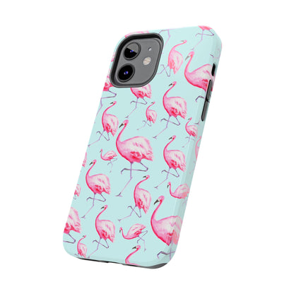 Pink Flamingos Watercolor Illustrated Tossed Pattern Blue Phone Case | Various Models