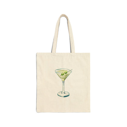 Canvas Book Tote | Blue & Green Martini Watercolor Farmers Market Tote | Cocktail Bachelorette Gift Hostess
