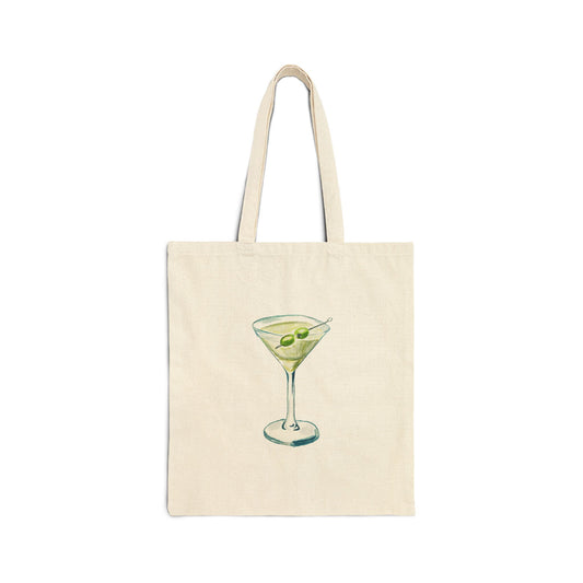 Canvas Tote | Blue & Green Martini Watercolor Farmers Market Tote |  Cocktail Bachelorette Gift Hostess