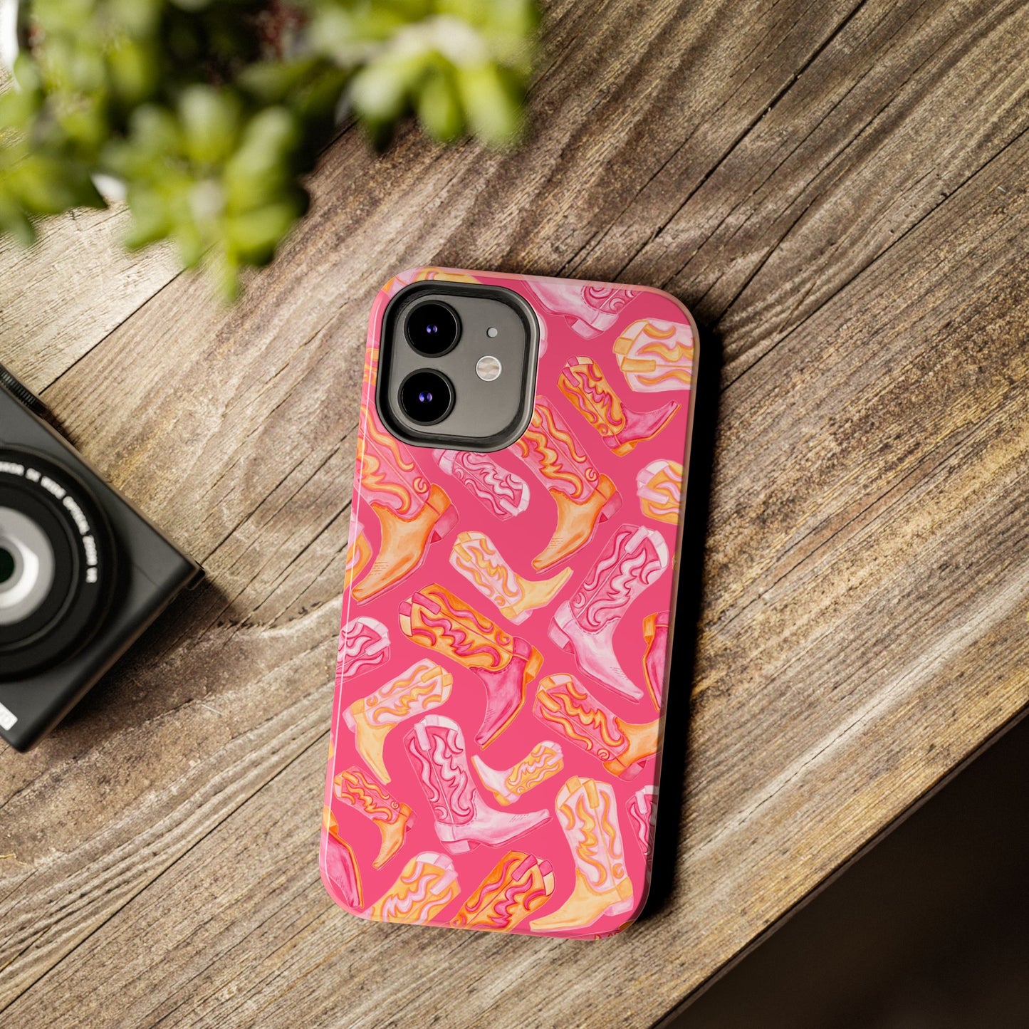 Tossed Hot Pink & Orange Watercolor Cowboy Boots Hot Pink Tough Phone Cases | Various Models