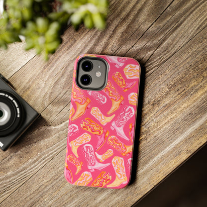 Tossed Hot Pink & Orange Watercolor Cowboy Boots Hot Pink Tough Phone Cases | Various Models
