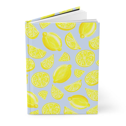 Yellow Lemons Watercolor Illustrated Light Pink Hardcover Journal Matte 8"x 5.75"